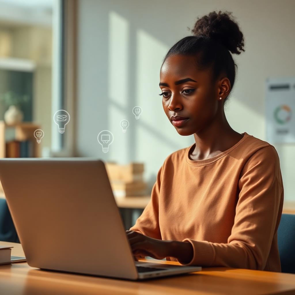 Young woman learning AI online on a laptop